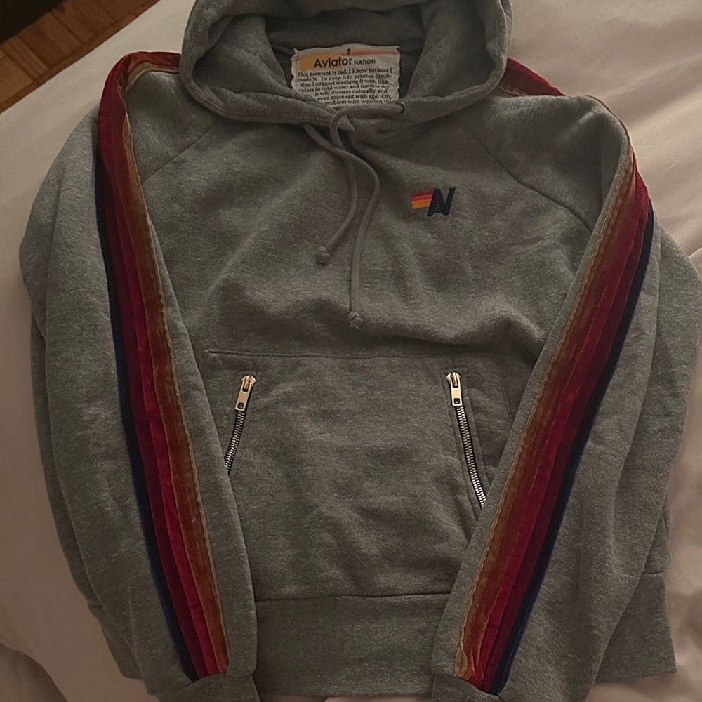 Aviator Nation Gray Hoodie with Velvet Stripes